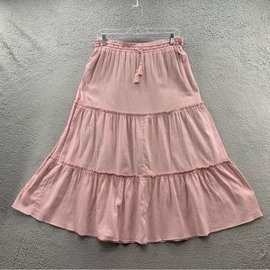 NWT Madewell Skirt Women Blush Pink Poplin Tiered Midi Flowy Peasant 100% Cotton